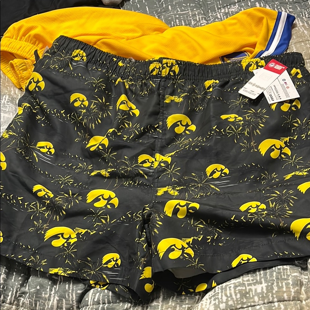 Black and Yellow Swim Trunks with Hawkeye Logo